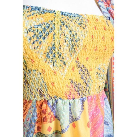 Farm Rio Womens Summer Tapestry Mini Dress XS Blouson sleeves Multicolor Smocked - Picture 4 of 7